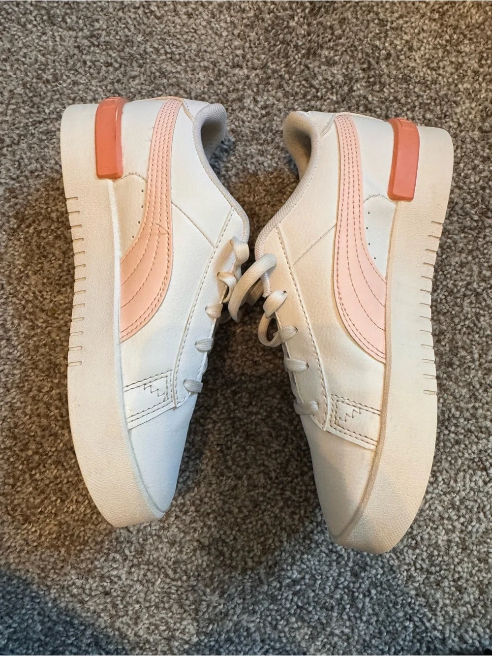 Puma Kids White Sneakers with Light Pink Accents